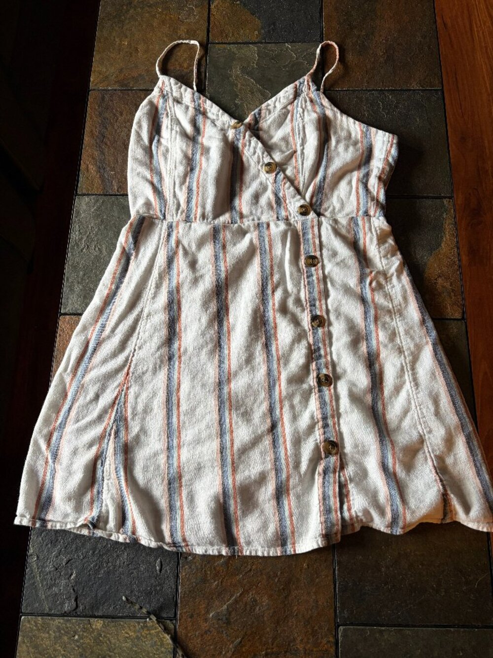 American Eagle dress striped asymmetric button down cotton linen blend size XL